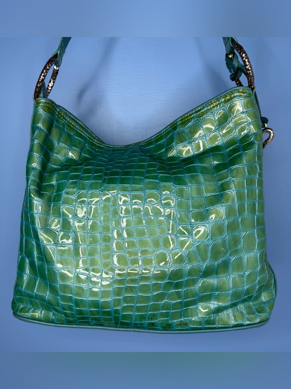 Brighton "CHER" Turquoise Blue Patent Leather Shoulder Handbag